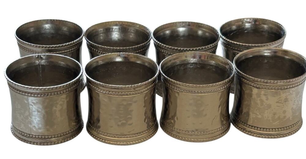 Set 8 New Napkin Rings Shiny Silver Colored Embossed Edge Heavy